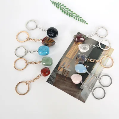 High Quality Polished Carved Gemstone Craft Healing Crystal Tumble Keychain for Gift