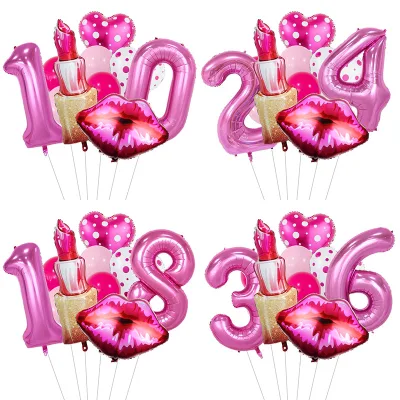 Valentine's Day Digital Balloon Set Wedding Lipstick Cosmetics Lip Balloon Bundle Party Decoration Scene Layout