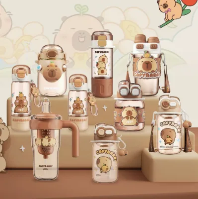 Diverse Styles of Capybara Large-Capacity Cup for Kids Double Drinking Summer High-Value Cup for Students Water Bottle