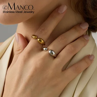 EManco Modern Waterdrop Open Comma Ring 18K Gold Plated Stainless Steel Statement Wrap Rings Jewelry  for Wedding Gift Party