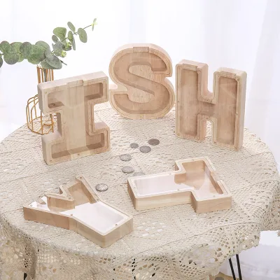 Large Wooden Alphabet Letters Storage Box Eco-Friendly Personalized Piggy Bank for Girls Love Theme