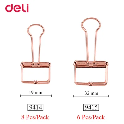 Deli 7414 Set Hollowed Out Design Metal Binder Clip Long Tail Clips Gold Large Medium Binder Clips School Office Station high quality