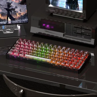 Transparent Keycaps 84 Keys Gaming Keyboards Three-mode Hot-swapable RGB Computer Gaming Mechanical Keyboard