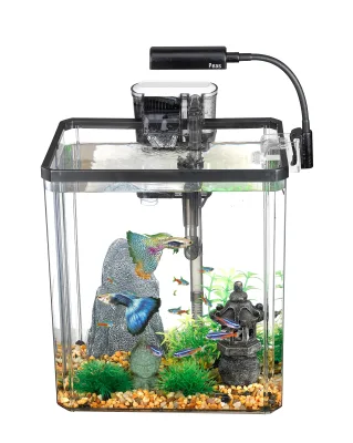 Plastic Aquarium Kit with Hang-on Filter and LED Light Desktop Fish Tank Set