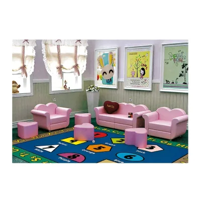 Cute Design Pink Color Kindergarten Furniture Kids Soft Foam Sectional Leather Sofa Child Playing Area Use