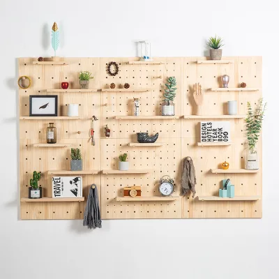 Solid Wood Peg Board Hanging Modern Decor Shelf Custom Adjustable Wooden Pegboard