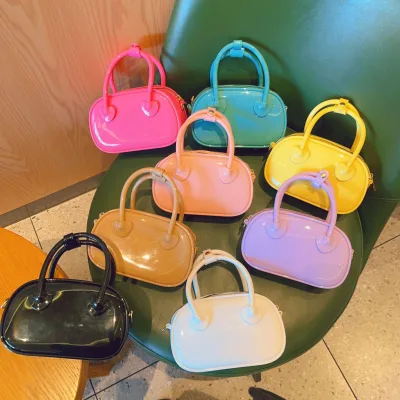 Summer Simple Waterproof Candy Color PVC Jelly Bag Bowling Bag Korean Top Handle Pillow Tote Bags Handheld Cute Girls Handbag