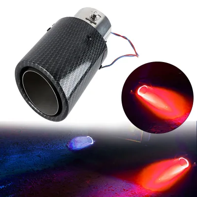 LED Lit Carbon Fiber Exhaust Pipe Tail Throat - Universal Fit Turbocharged Double Outlet Muffler Tip