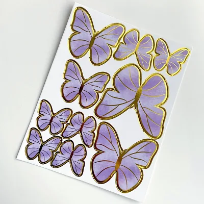 Mixed Size 10pcs 3D Gold Pink Purple Cupcake Topper Decorations Handmade Birthday Party Decor Butterfly Cake Toppers