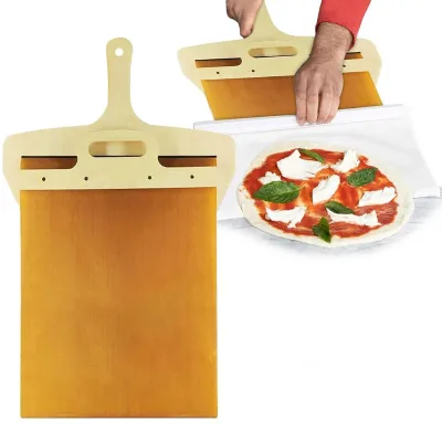 Sliding Pizza Peel Shovel Removable Wooden Handle Pizza Non-Stick Pizza Spatula for Home Kitchen Oven Baking Dessert Glide Plate