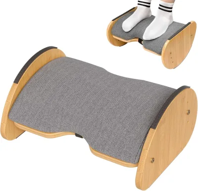 Enhances Posture & Circulation Bamboo Adjustable Portable Ergonomic Rocking Foot Stool Under Desk
