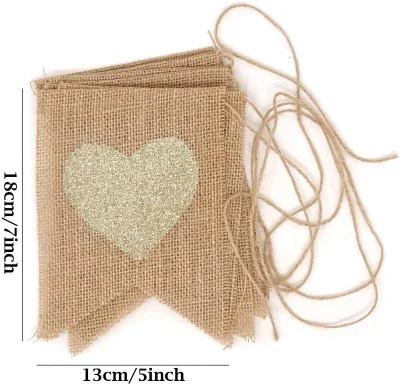 Hessian Bunting Banner Glitter Printing for Celebrating 8pcs