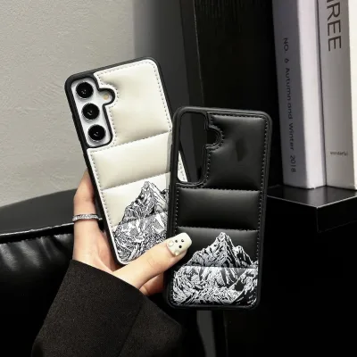 Silicone Puffer Snow Mountain Phone Cover for Samsung for Galaxy S23 Plus S22 S24 S25 Plain Design Jacket Case for North Side