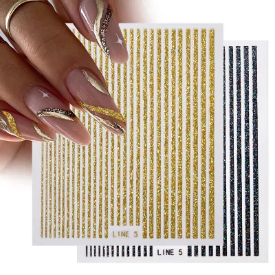 Manicure line stickers laser onion pink lines thin nail patches wholesale 3d adhesive laser bronzing luminous stickers