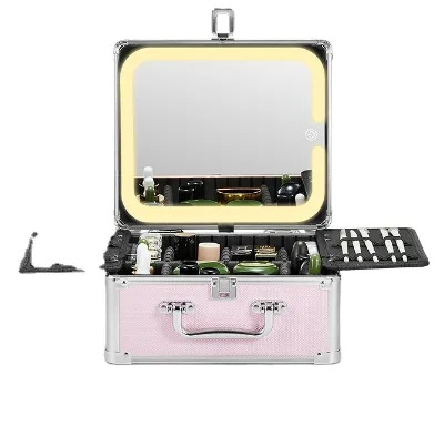 Pink Makeup Case, Cosmetic Case With LED Mirror