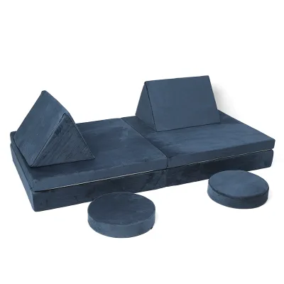 Customize Velvet Navy Blue Full Foam Sectional Sofa Couch Lazy Sofa Kids Foam Foldable Sofa