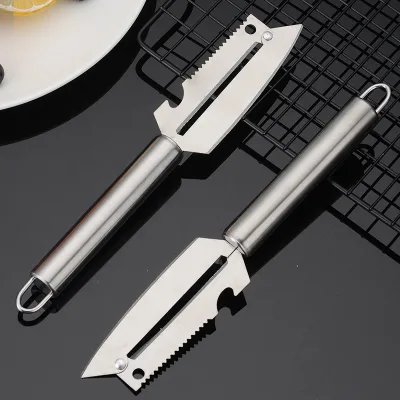 Kitchen Gadget Multifunctional Metal Stainless Steel Fruits Peeler Grater Vegetables Knife Fish Scales Scraper Bottle Opener
