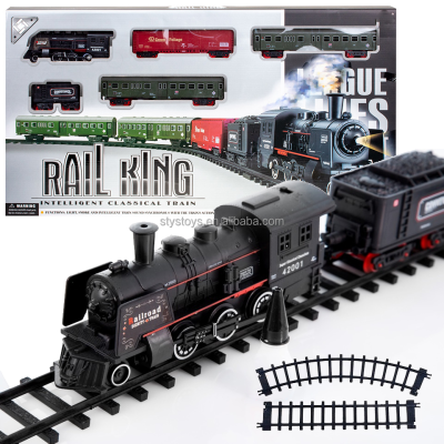 Electric Toy Train Railway Tracks Set Smoke Function Electric Steam Locomotive Classical Passenger Train