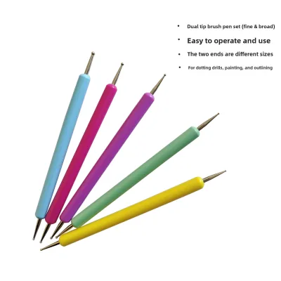 Nail Art Special Macaron Double-Headed Plastic Dotting Pen for Dots Flowers and Beads 5-Piece Set Basic Packaging 5-Color Sticks