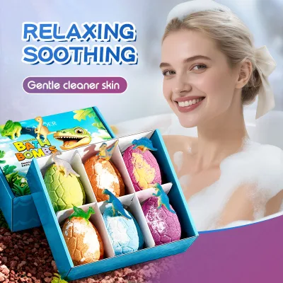 Private Label SADOER Dinosaur Egg Scented Bath Salt Ball Set of 6 Deep Cleaning Body Bath Salt Ball Exfoliating Sterilization