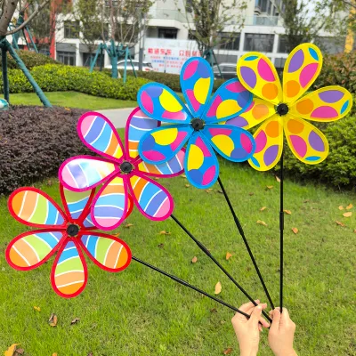 Assorted Color Rainbow Windmill Kids Outdoor Decor Toy and Lawn Yard Decorations Colorful Pinwheels and Whirligigs