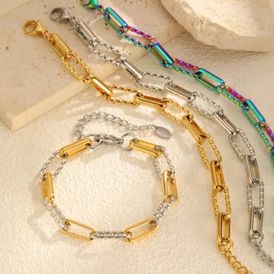 Wholesale Twist Smooth Link Chain Women Hypoallergenic PVD Gold Plated Stainless Steel Bracelet