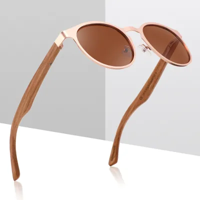 2024 Hot Selling Fashion Handmade UV400 Sunglasses Wooden Temple Sun Glasses Mens Metal Frame Shades Sunglasses
