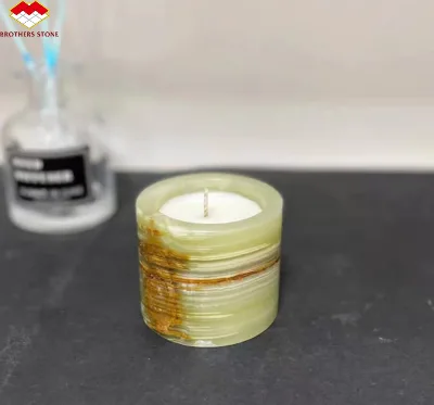 Modern Natural Green Onyx Stone Candle Jar Luxury Marble Jar Candle for Hotel Design