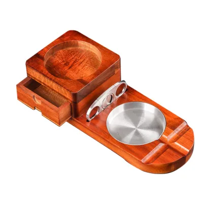 Wholesale Household Solid Wood Cigar Ashtray with Drawer with Whiskey Cigar Tray Fashion Cigar Accessories