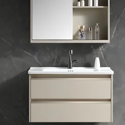 Water-Resistant PVC Bathroom Sink Unit with Ceramic Basin and Hidden Compartment for Clean Look