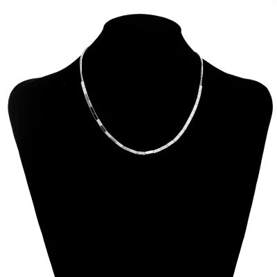 Minimalist Geometric Square Bead Chain Necklace Silver Stainless Steel Small Cube Tube Choker Necklace Fashion Daily Gift1283
