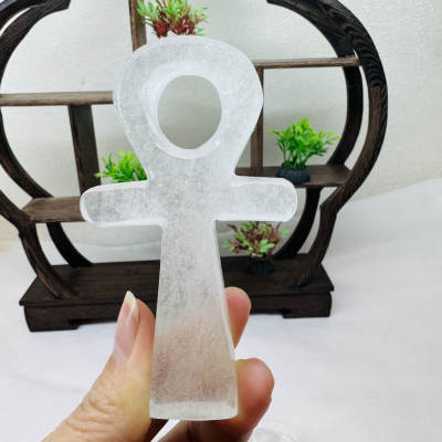 Wholesale natural white crystal carved Anka cross crystal ornament