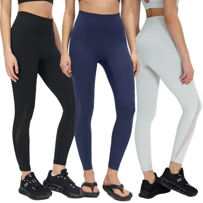 D26062 Mesh Yoga Leggings for Running Sportswear Fitness Gym 80%polyester 20%spandex High Waisted Yoga Tights with Pockets