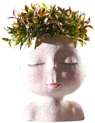 Female Head Design Succulents Plant Pot with Drainage Hole, Cactus Planter Indoor Outdoor Resin Planter, Cute Plants Flower Pot