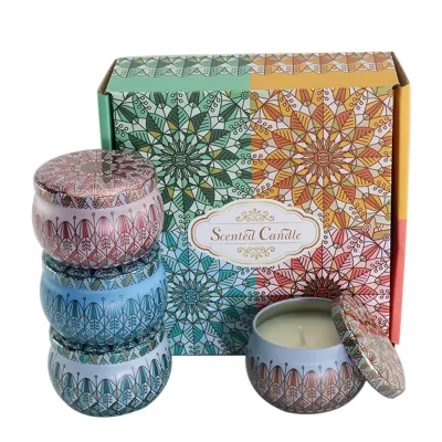 Luxury Massage Spa Round Metal Tin Soy Wax Scented Candles Gift Set OEM