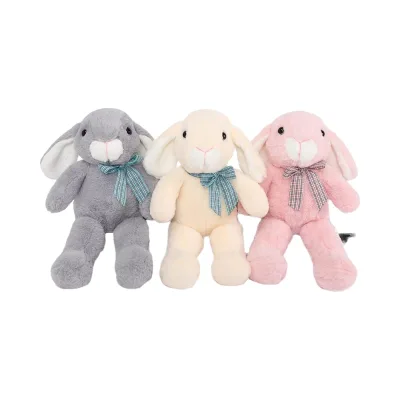 MorisMos 14 Inches Easter Bunny Stuffed Animal Cute Grey White Pink Rabbit Plush Toys Gifts Girls Kids Easter Holiday Supplies