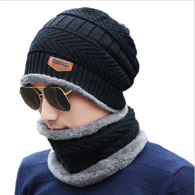 Thicken Soft Warm Winter Hat Set Beanie Knitted Winter Hat and Scarf Set for Women Men