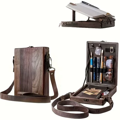 Vintage Retro Nostalgic writers messenger wooden box with Shoulder Strap Can Be Slung Portable Messenger Box wooden