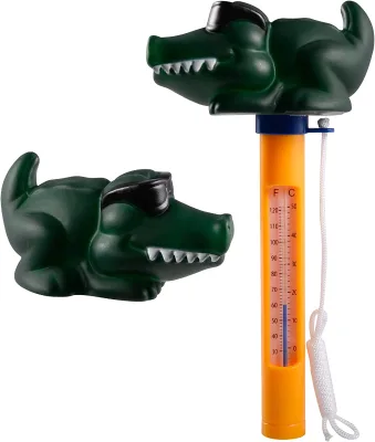 Floating pool animal thermometer for above-ground and in-ground swimming pool