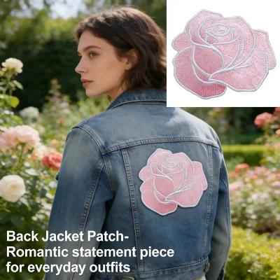 Romantic Floral Embroidery Badge Cute Pink Rose Patch for Backpack Jean Jacket Fashion Accessory DIY Craft Decoration Wholesale