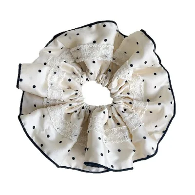 Soft Lace Lace Trimmed with Polka Dots Large Braided Hair Band Retro and Elegant Updo Hair Tie