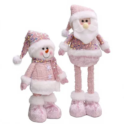 30.5cm New Christmas Sequin Polyester American Style Pink Series Stretchable Doll Window Decoration Accessory