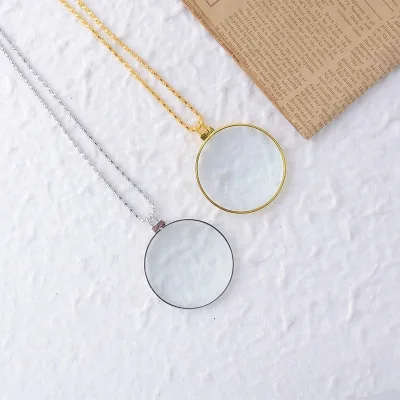 Long Chain 5X Necklace Magnifier for Reading Handheld Optical Glass Magnifier Necklace with 5X Magnification
