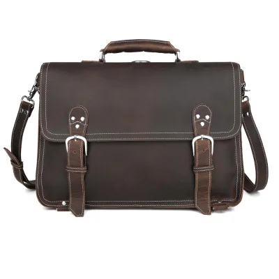 Tiding Hot Selling Cowhide Retro Leather Briefcase Convertible Multi-function 15.6 Inch Messenger Bag for Man