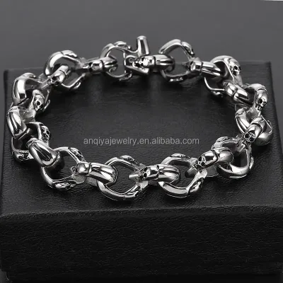Punk Style Men Bracelet Skeleton Jewelry in Stainless Steel Europe America Cool Boy O Chain Link Bangle