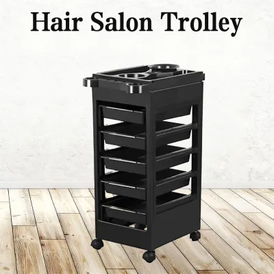 Hair Styling Cart with Five Layers Featuring a Rotating Storage Compartment for Hair Dyeing Bowls