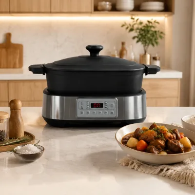 Custom Logo 5.5L 1250W Smart Multi-Function Porridge Soup Electric Slow Cooker with Cast Iron Pot for Household Use