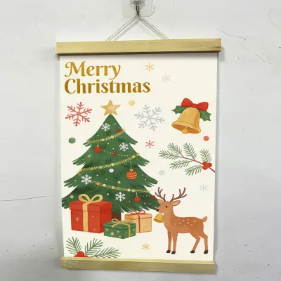 Wooden Magnetic Scroll Poster Durable Vinyl Polyester Custom Graphic Decorative Hanging Banner Waterproof UV Resistant