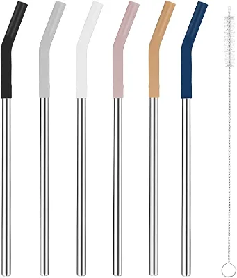 High Quality Reusable Metal 304 Stainless Steel Straws Drinking Straw Set With Silicone Tips