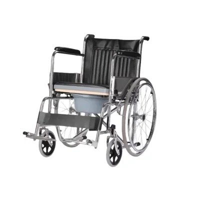 High Quality Steel Manual Folding Wheelchair with Toilet Wholesale for Hospital Homecare Use Manufactured by Wheelchair Producer